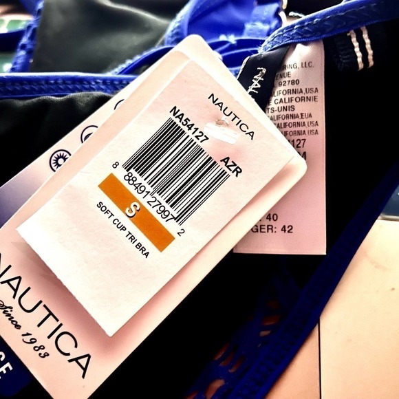 Nautica NWT Breathable Blue Crochet UV 50+ 100% Recycled Triangle Bikini Top S - Picture 9 of 14